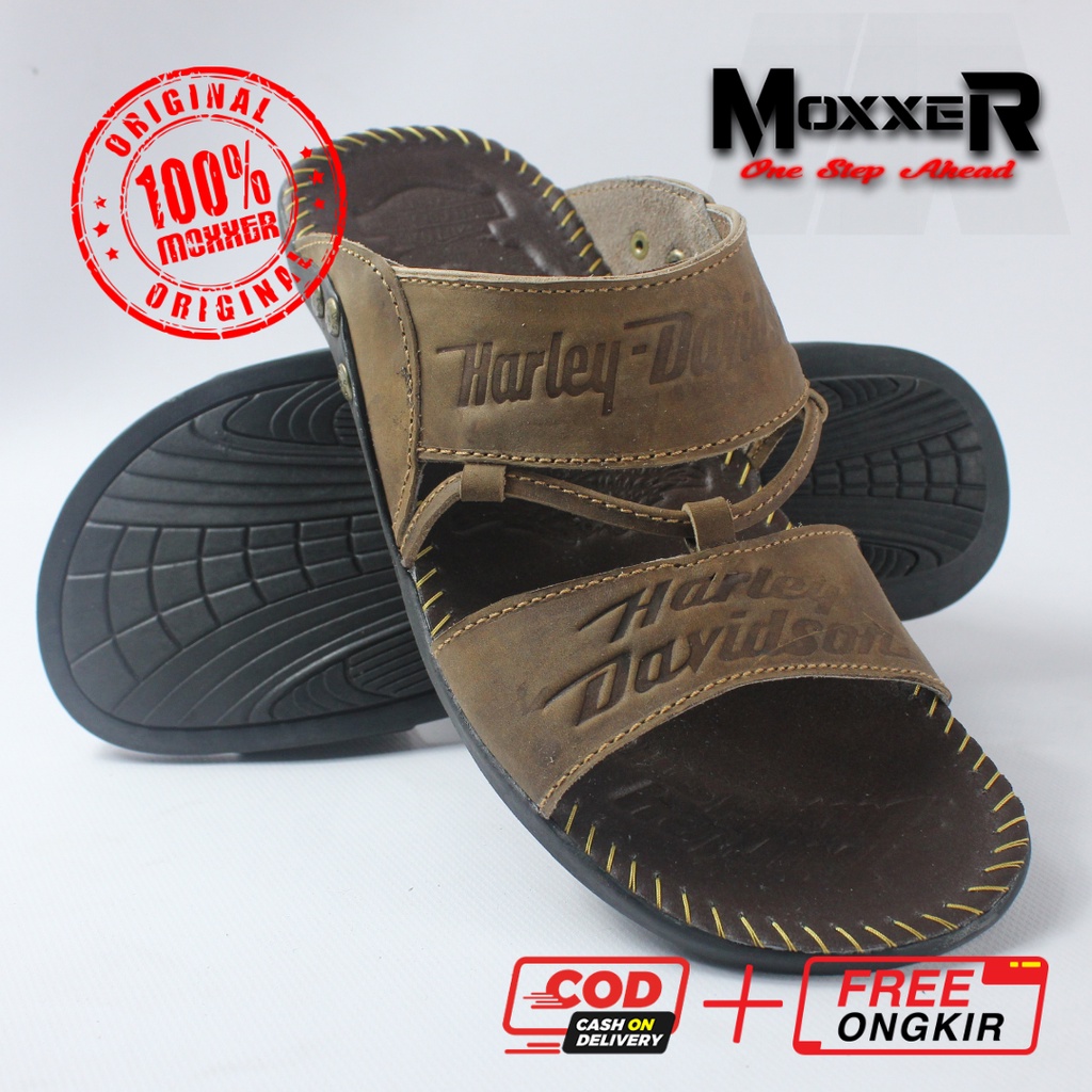 Sandal Kulit Asli Pria Moxxer Full Up Sendal Kulit Asli Pria Sandal Slop Casual / Sendal Jepit Slide MOXXER Kulit Gosok