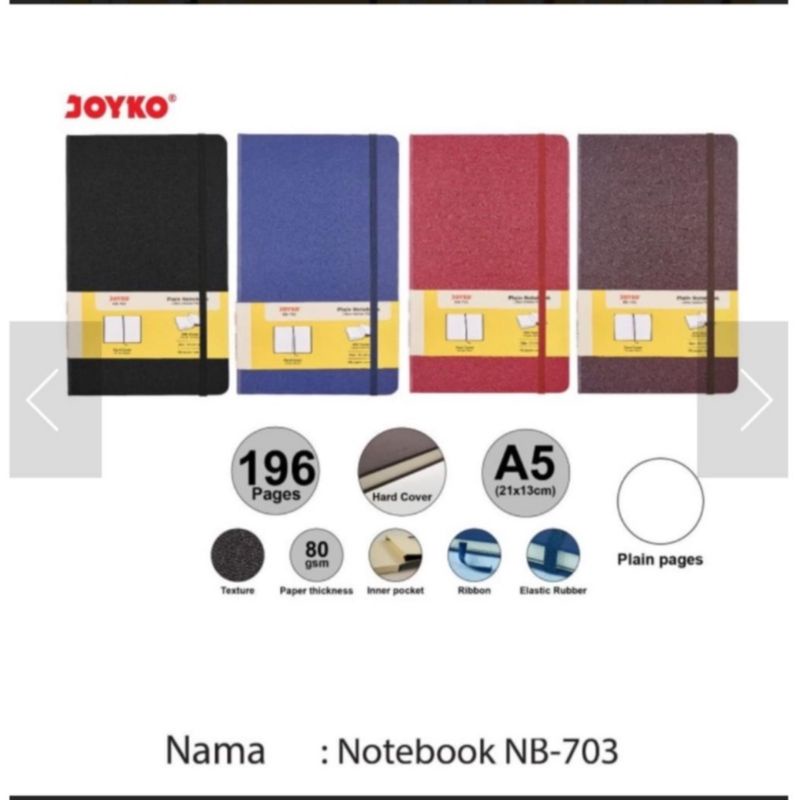 

JOYKO Notebook A5 NB-703 Plain Hardcover Pocket Diary Buku Catatan Polos 196 Hal 80 Gsm