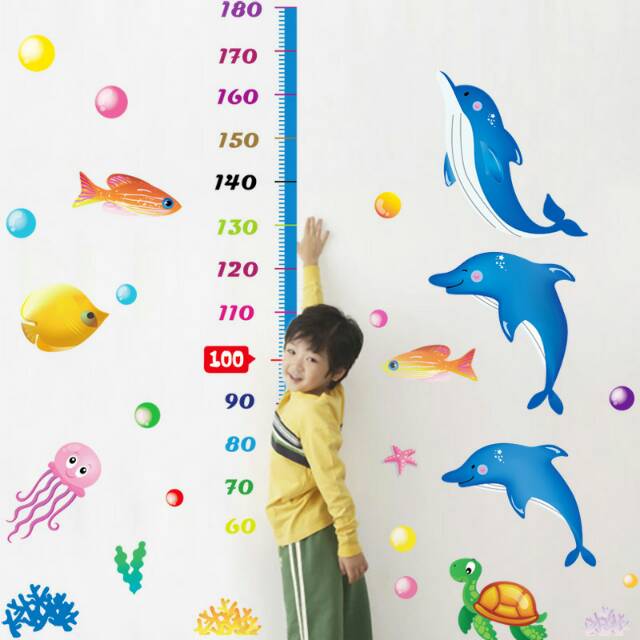 RELIZA WALL STICKER PENGUKUR TINGGI BADAN IKAN LUMBA LUMBA GROW UP DOLPHIN STIKER DINDING AY9236