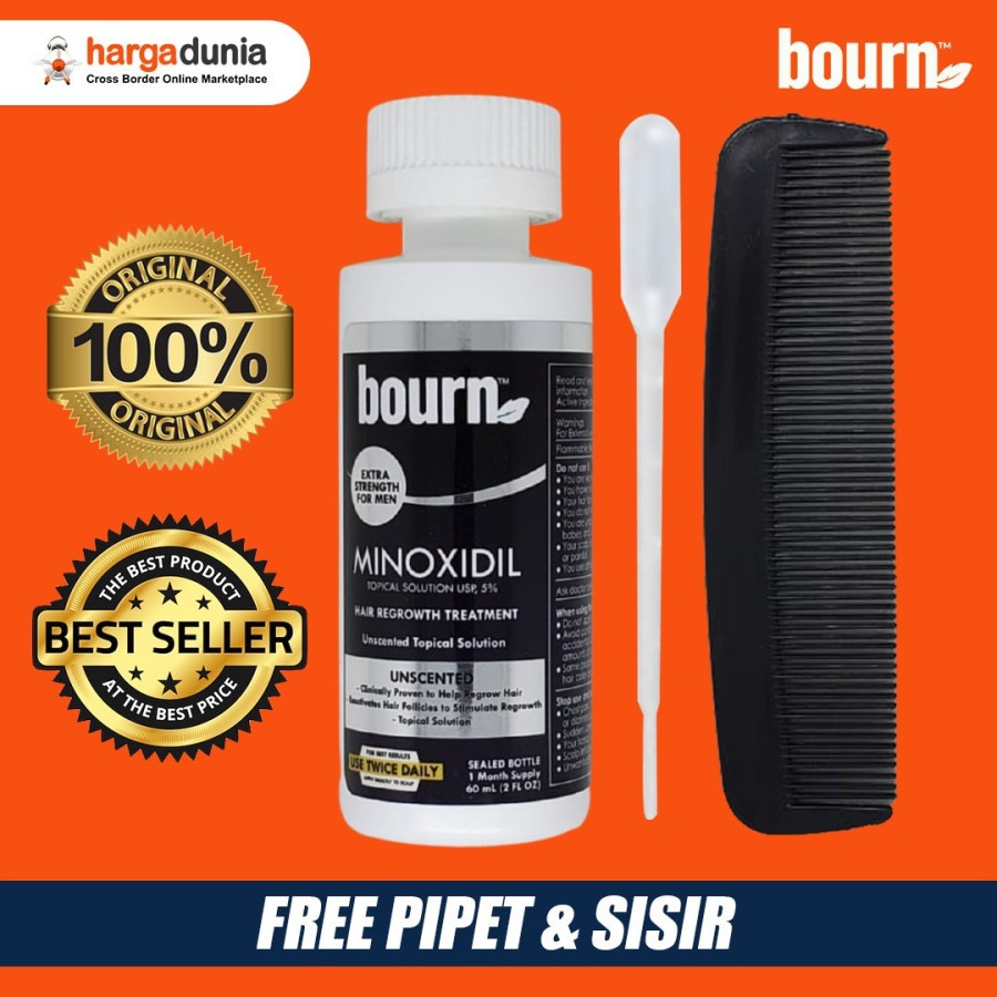 Bourn Minoxidil 5% Made in USA GRATIS Pipet & Sisir