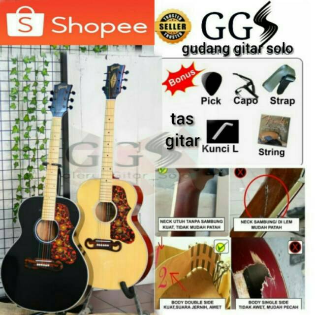 Gitar akustik gibson j200 dua lapis gagang utuh akustik elektrik