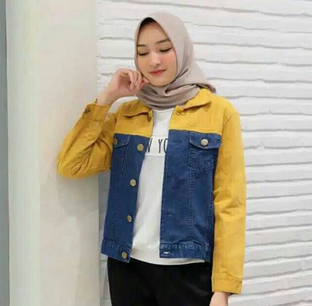 Jaket jeans kombinasi warna