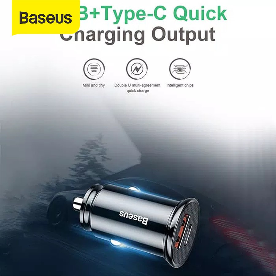 CAR CHARGER BASEUS 30W TYPE-C PD+USB QUICK CHARGE 3.0 - Hitam