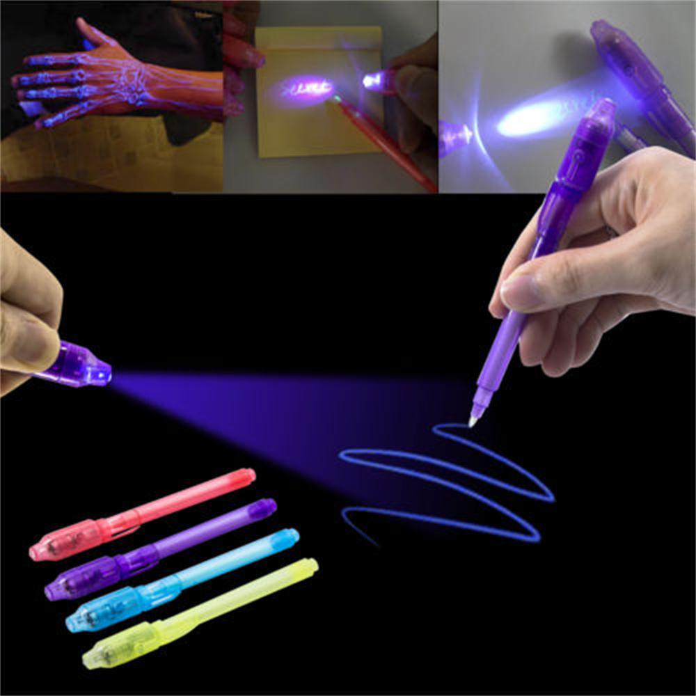 R-flower 3Pcs Random Color 2in1 Invisible Ink Pen Hot Drawing Magic Secret Check Money Tool