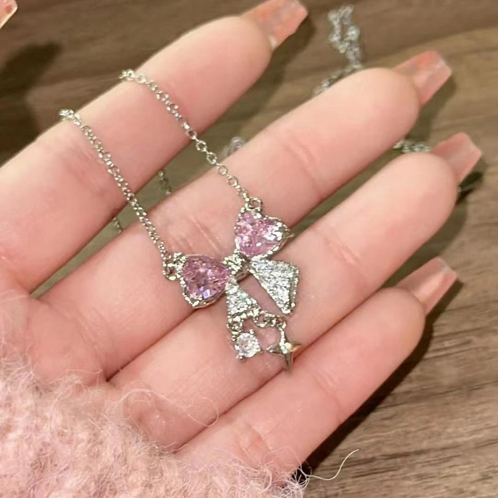 Kalung Kupu-Kupu Zirconia Untuk Wanita Niche Temperamen Rasa Senior Kalung Mewah Ringan Sederhana Ins Kalung Liontin Hati