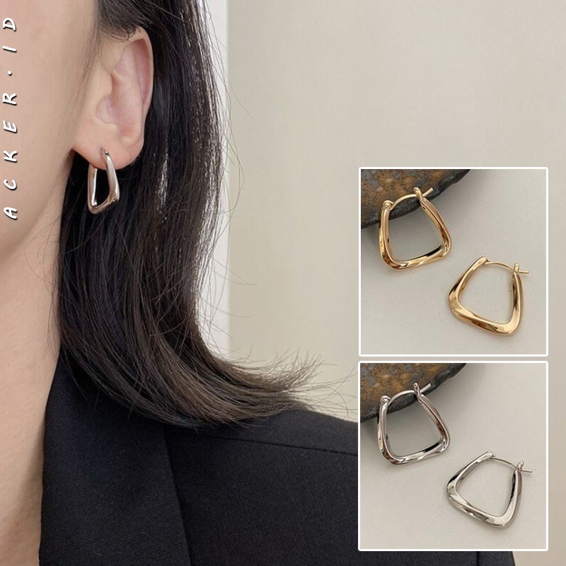 [ACKER] Anting Hoop Gaya Geometris U Square Design Frosty Untuk Wanita