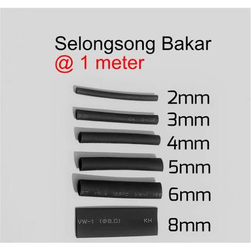 1 METER Selang Bakar / Selongsong Bakar / Heatshrink Tube 1mm 2mm 3mm 4mm 5mm 6mm 7mm 8mm 9mm 10mm