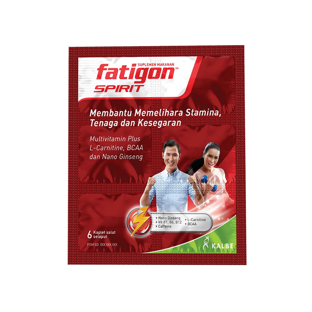 FATIGON SPIRIT 6 KAPLET SALUT SELAPUT STAMINA TENAGA KESEGARAN MULTIVITAMIN FATIGON MERAH || Fatigon Multivitamin 1 Strip isi 6 kaplet || fatigon || multivitamin dan mineral