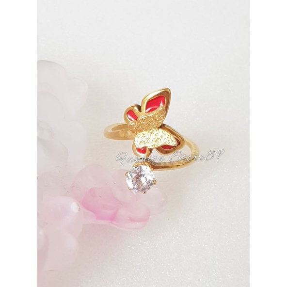 Cincin Import Titanium Buterfly Warna ring Fashion Bestquality Buterfly Fashion Red Black White