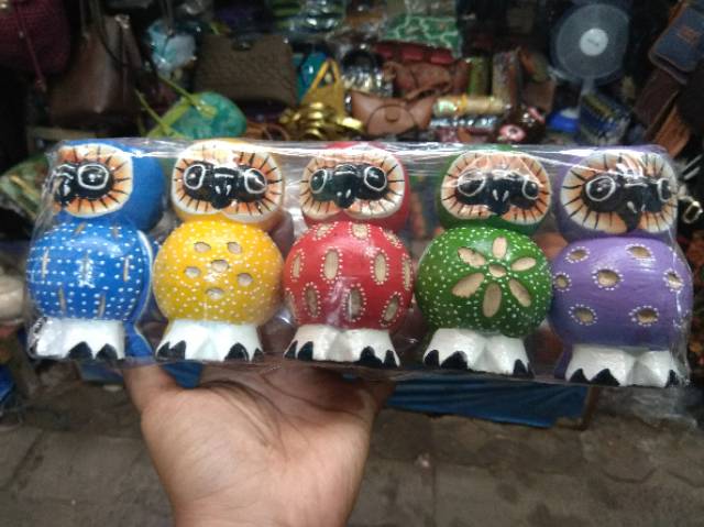 TERMURAH! SATU SET PAJANGAN MINIATUR BURUNG HANTU OWL WARNA WARNI ISI 5 PCS UKURAN 10 CM DEKORASI