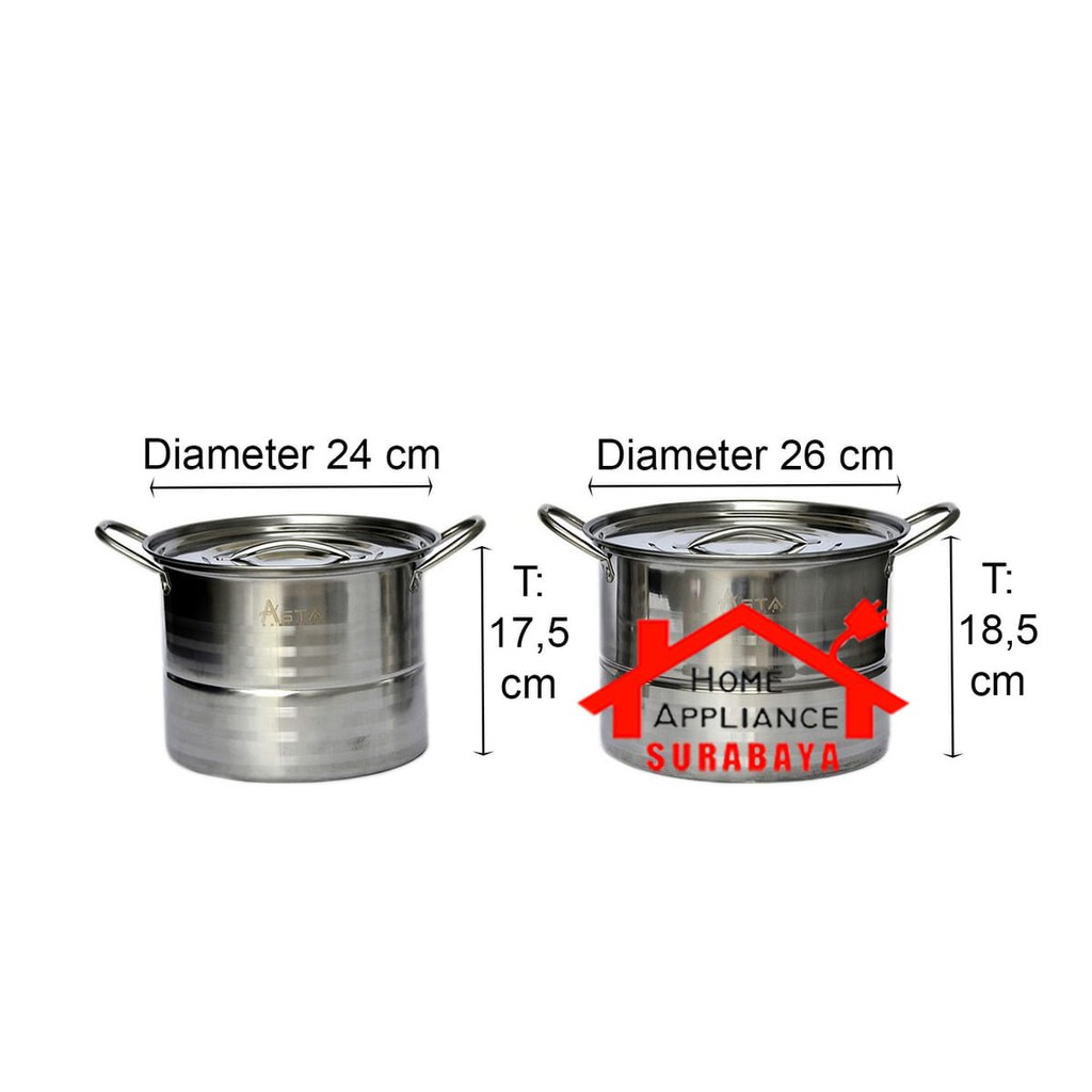 Panci Steamer Stock Pot - Panci Dandang Set Kukusan Stainless Steel Asta ASSP 01