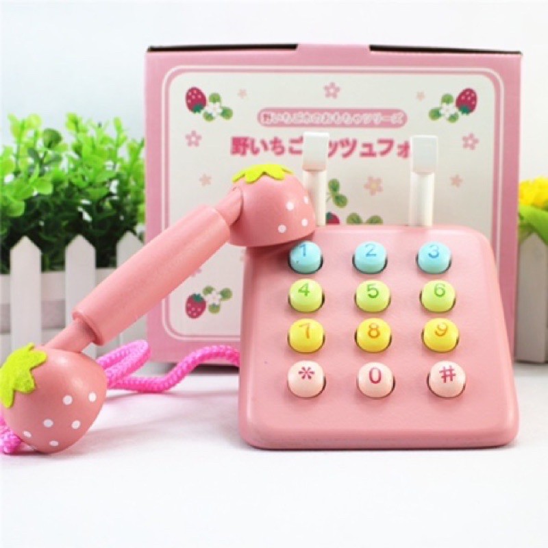 Wooden telephone - pretend toys - mainan telpon kayu