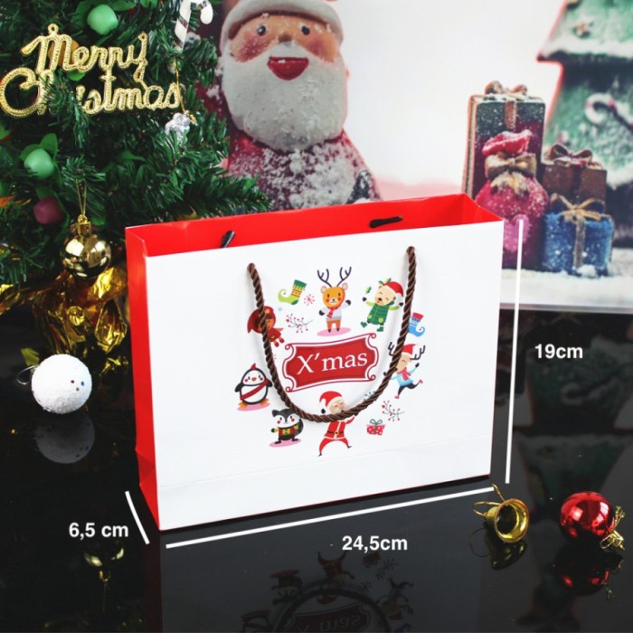 Kantong Kertas Craft Packaging Tali / Paper Bag Kado Natal Lucu Putih
