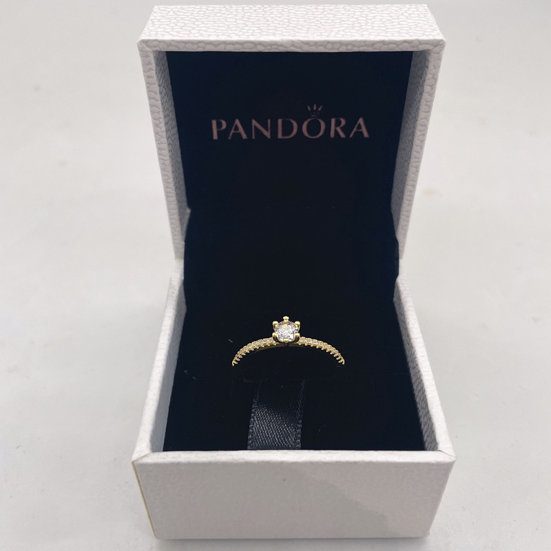 Pandora Cincin 925 Sterling Silver 14k Gold Hias Berlian Untuk Wanita