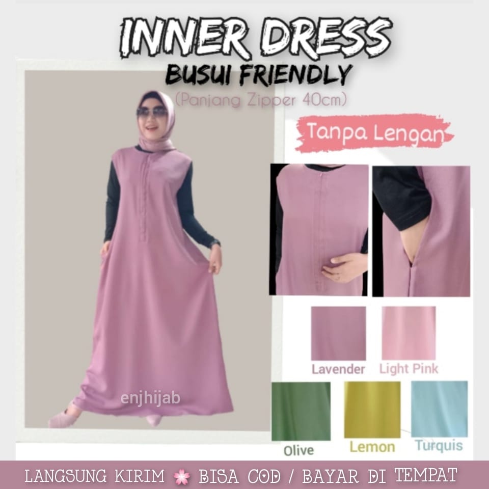 Inner Dress Sleeveless Tanpa Lengan Dres Busui Yukensi Polos Bahan Moscrepe Tidak Nerawang