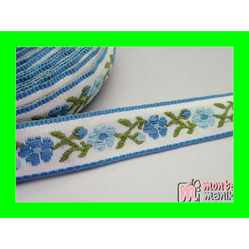 Pita Jacquard Motif Sulur Bunga Biru Muda 1,4cm (PITA-175) Bahan Craft Online
