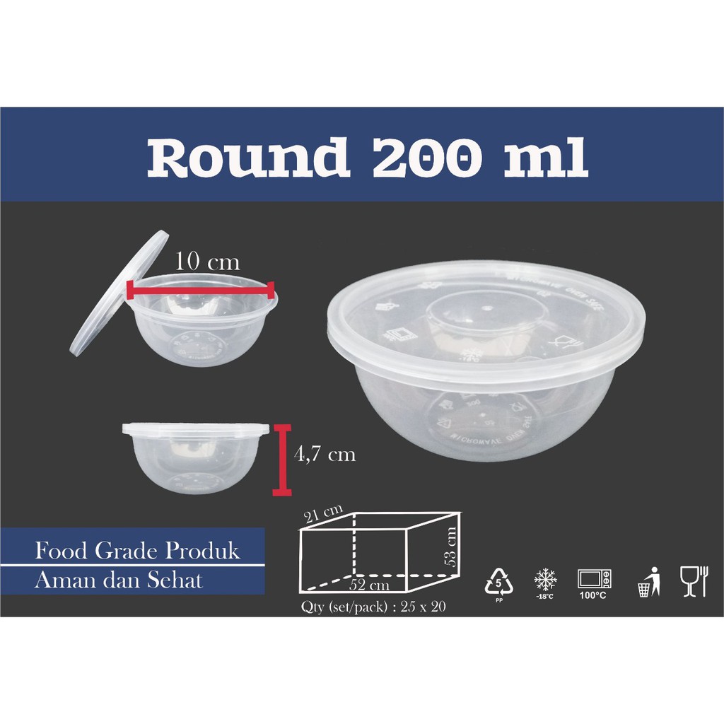 Thinwall/Cup plastik/Cup puding/Food container/Mangkok Plastik OTB 200 ml ( Qty 50 Pcs )