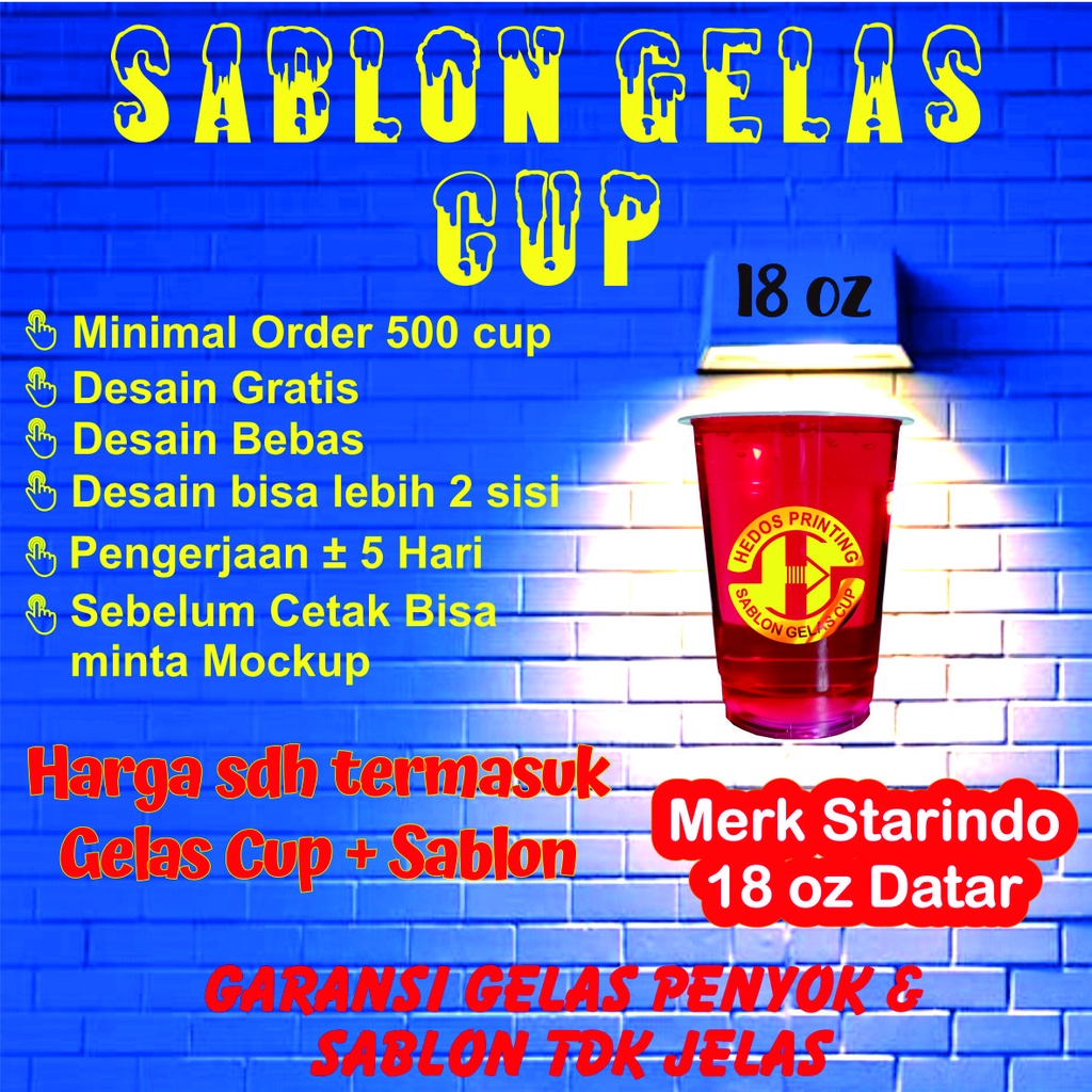Sablon Gelas Cup 18 oz Datar merk Starindo