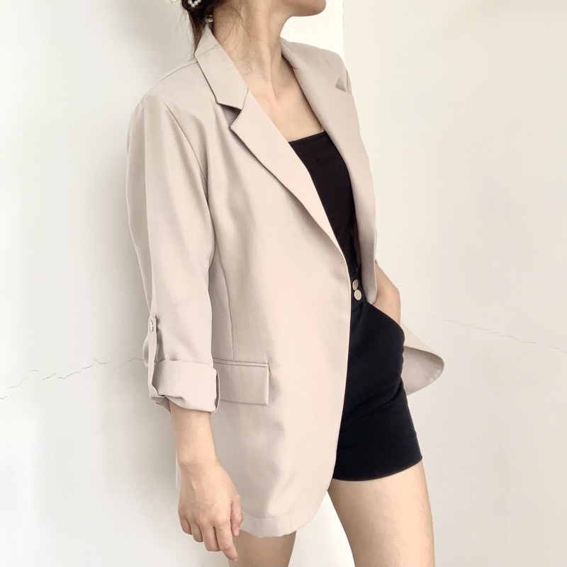 Kim oversized Blazer / Padded Blazer / Jas Kantor / Semiformal / Sidang / Jas Hitam Putih Cream❗️GARMENT FABRIC | mahella