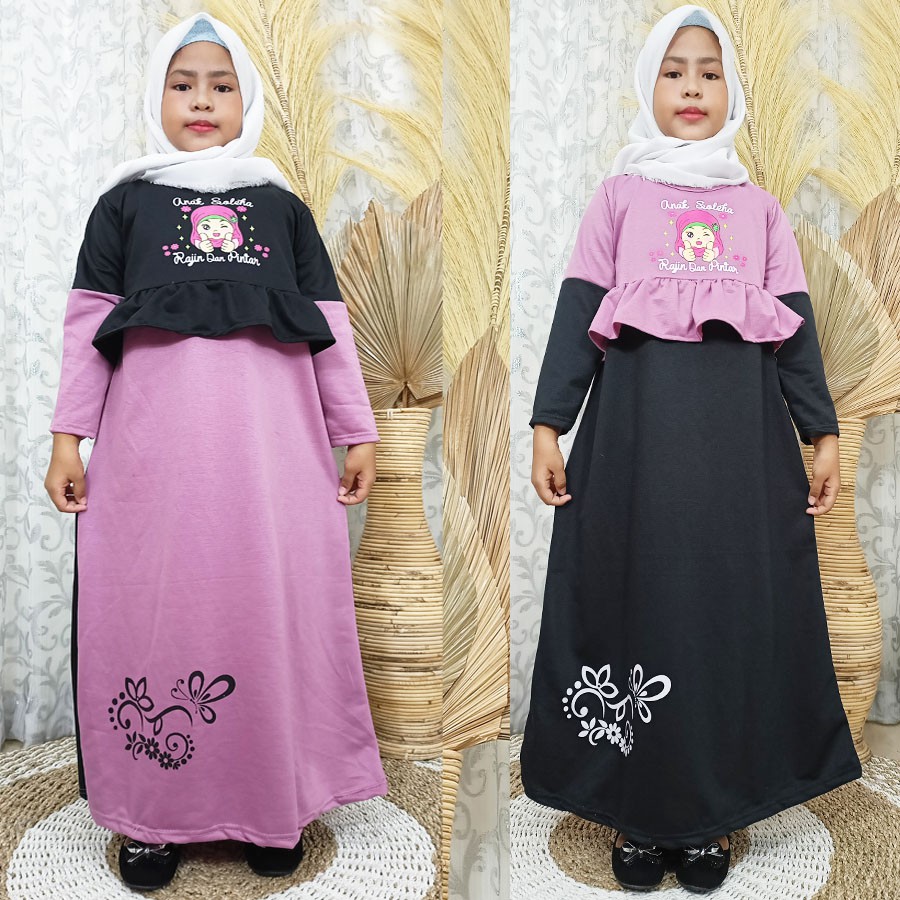 GAMIS ANAK RAJIN DAN PINTAR HITAM VIOLET Usia 4-12tahun CARLINA