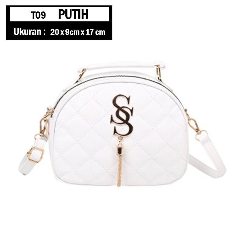 TGM - T09 TAS SELEMPANG WANITA PESTA KOREA SLING BAG MEWAH IMPORT KULIT PUTIH RANTAI ABG