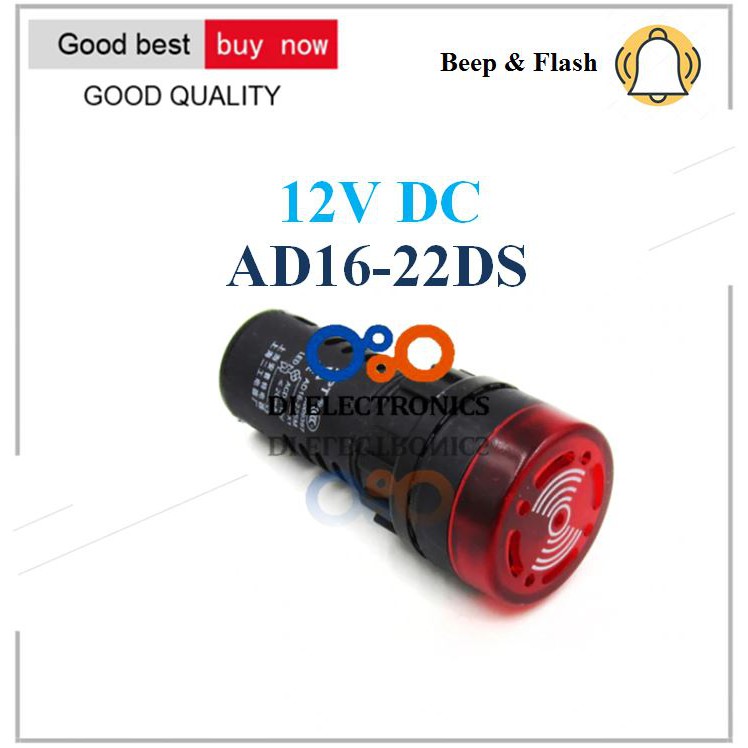 12V DC Flash Buzzer AD16 22SM 22mm LED Light Pilot Lamp Beeper Alarm Signal sound Panel Mount Sirene