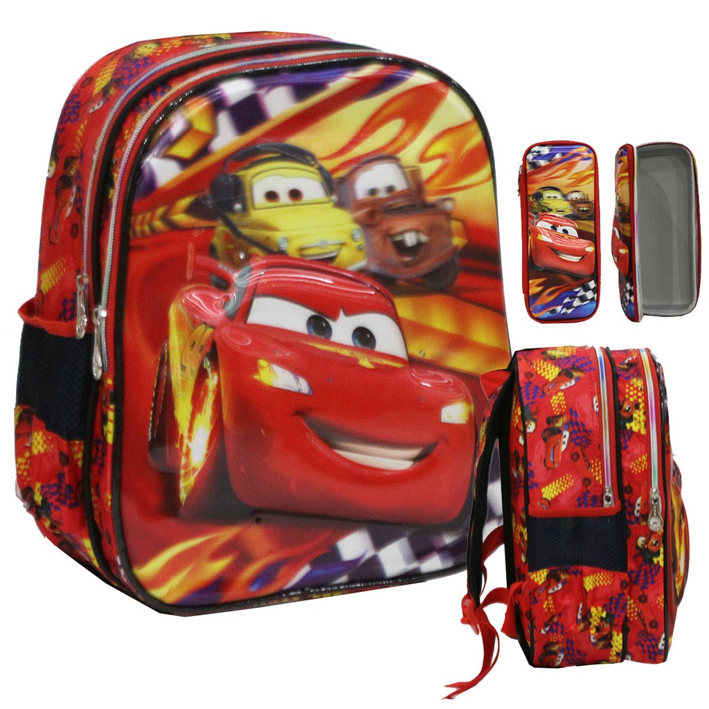 Tas Anak TK Ransel LAMPU MUSIC Import Cars McQueen 5D   Kotak Pensil