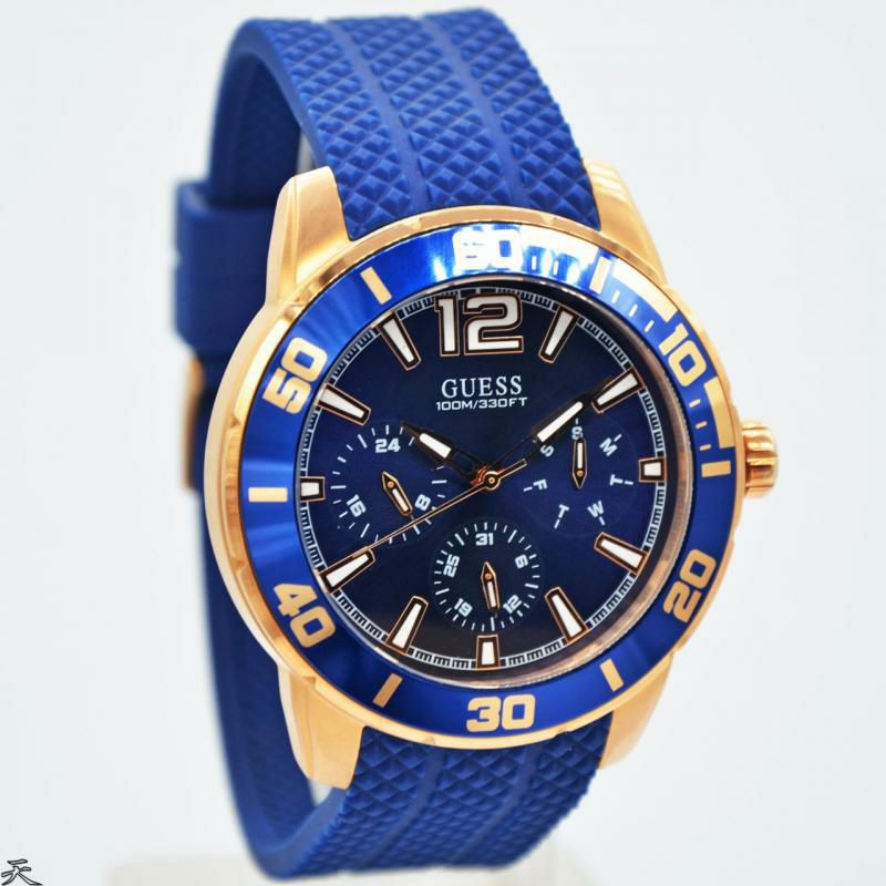 Jam Tangan pria Guess W1250G2 Rubber Silicon Blue Original Murah