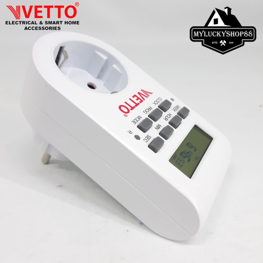 Vetto Stop Kontak Timer Digital Colokan Listrik 16A Max 1 Minggu