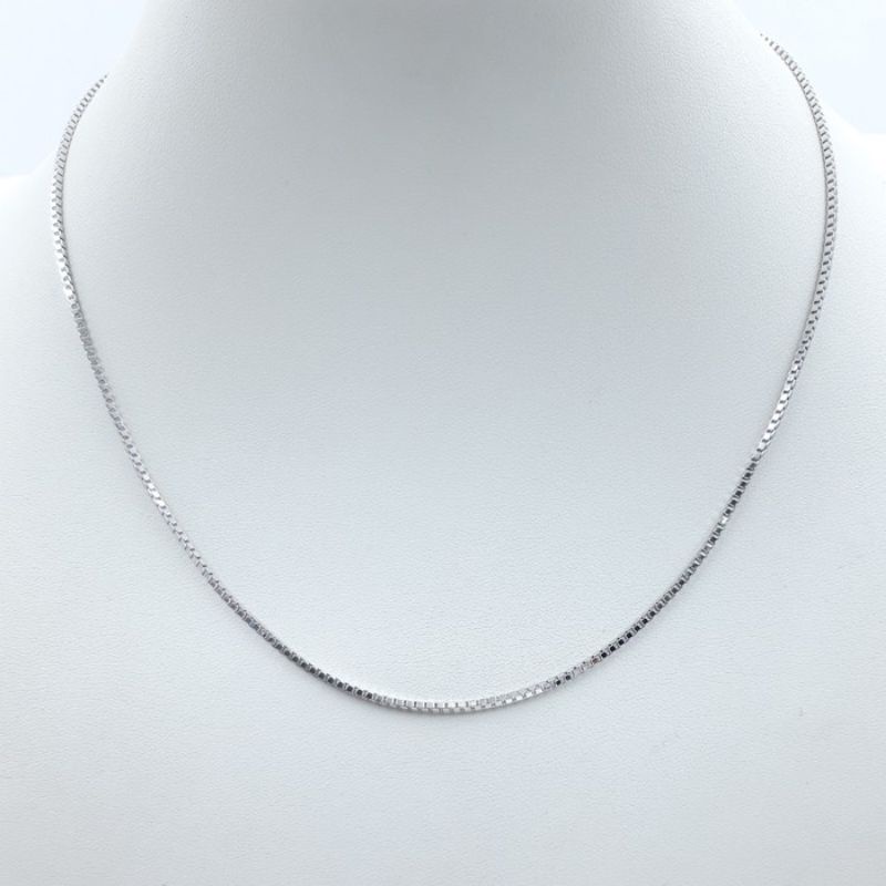 Kalung Kaca Italy Silver Putih Titanium Lapis Emas 50CM