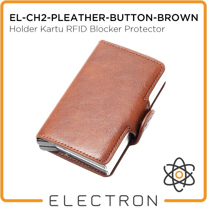 EL-CH2-PLEATHER-BUTTON-BROWN Card Holder Kartu RFID Blocker Protector