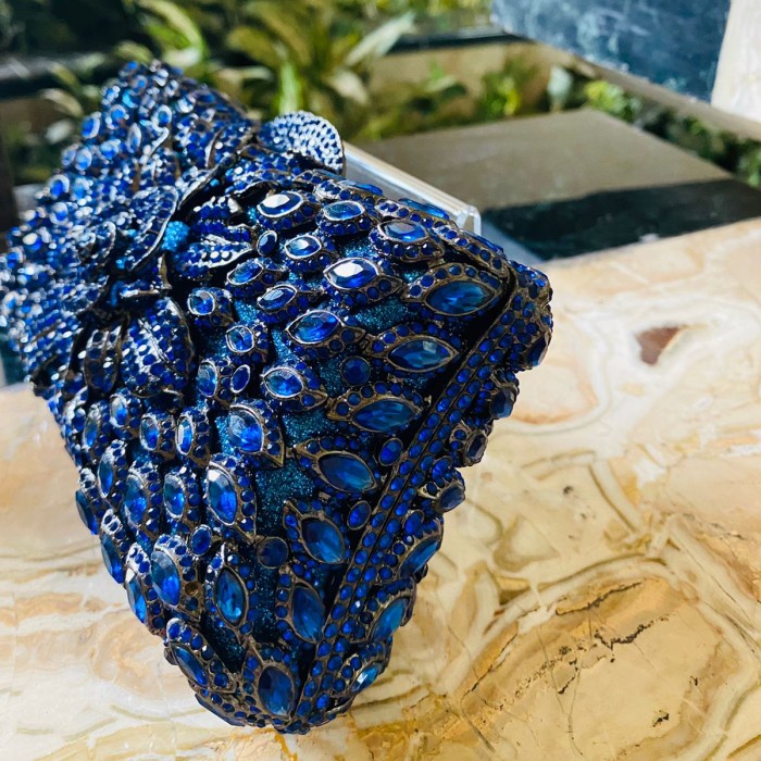 Tas Pesta / Rossini Clutch Swarovski Blue / Biru 34 Mewah Cantik
