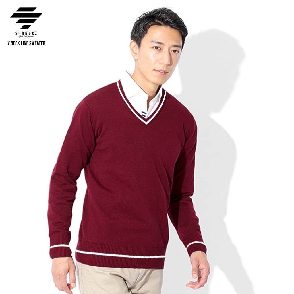 V Neck Sweater Rajut Pria Premium Baju Hangat Tebal Lengan Panjang