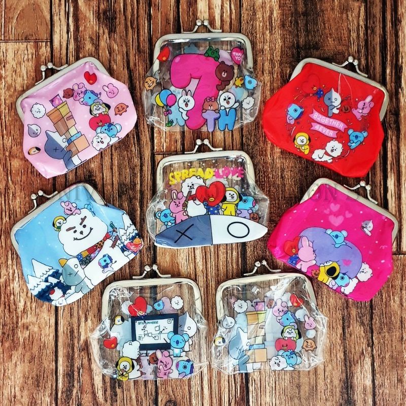 DOMPET KOIN BEHEL BTS BT21 BENING TRANSPARANT WARNA