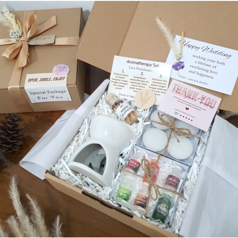 Aromatherapy Set Gift Box 1/free greeting card/bubble wrap tebal/paket aromaterapi lengkap