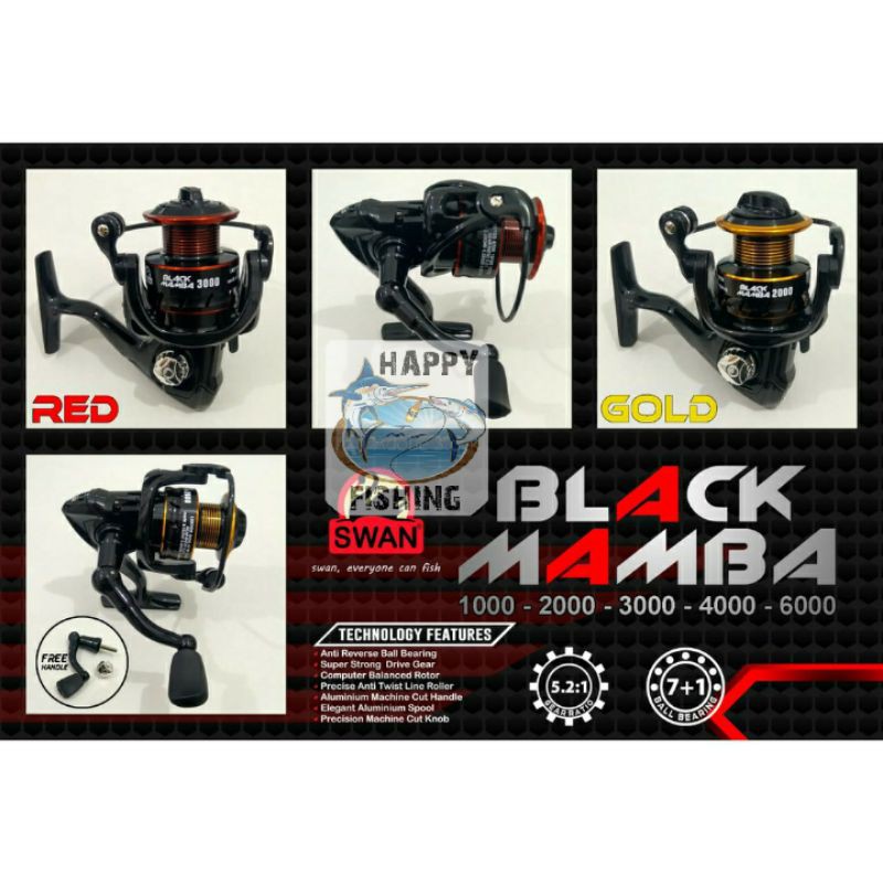 REEL PANCING ONE WAY BONUS HANDLE CADANGAN SWAN BLACK MAMBA 1000 - 6000