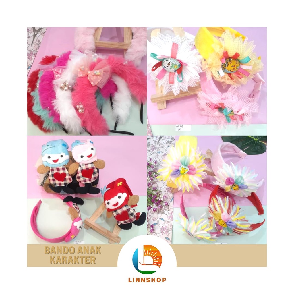 Bando anak Lucu Motif Bunga Boneka Bulu Import / Bando Anak Lucu / Bando Anak Korea