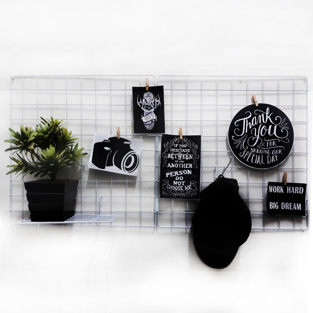 HIJANG BESAR PUTIH wall grid ram pot tanaman gantung memo organizer polaroid display