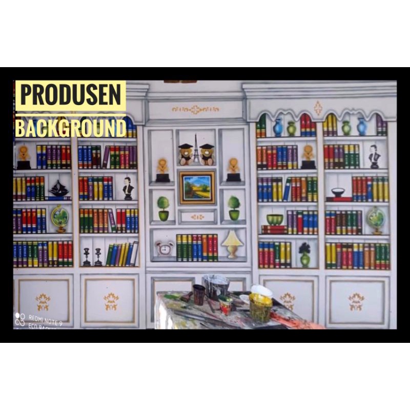 Background Wisuda 3x2,5m Rak Buku Putih Studio Photo Backdrop WS AF6