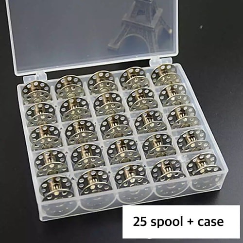 25 Bobbins Bobbin Spool + Case Mesin Jahit Hitam Butterfly Best Quality