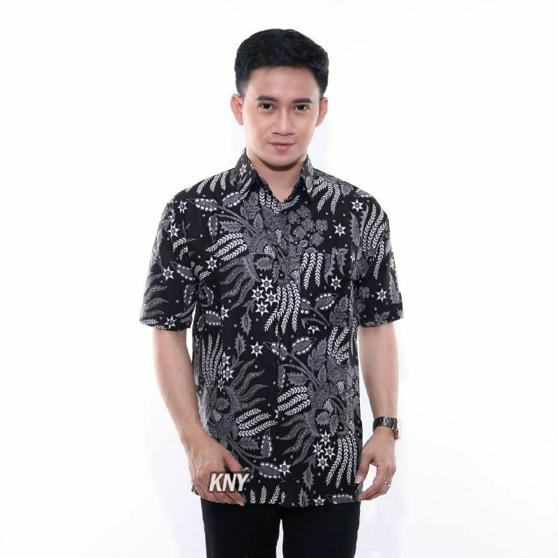 Batik Couple Atasan Blus Batik Kemeja Batik Pria Seragam Kantor Motif Manggar Abu