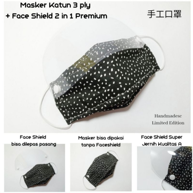 Masker 3D Fashion 3 Lapis + Face Shield Transparan 2 in 1 Premium Pelindung Wajah Pria Wanita Dewasa