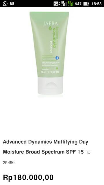 Advanced Dynamics Mattifying Day Moisture Broad Spectrum SPF 15/ JAFRA/ Kulit Berminyak Berjerawat
