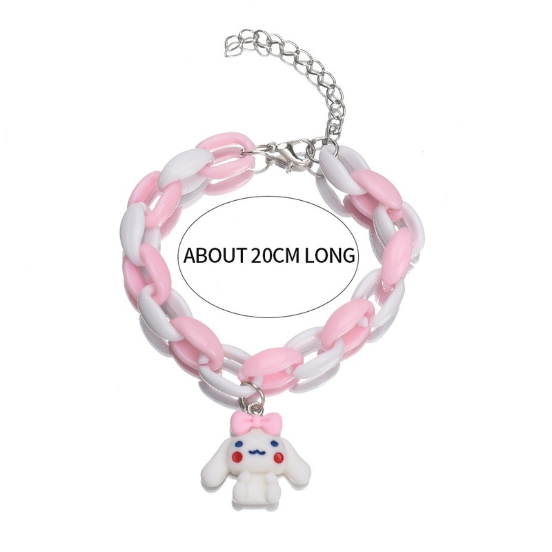 Gelang Liontin Anjing Kayu Manis Warna Permen Lucu Manis Colorblock Design Pasangan Bangle Jewelry