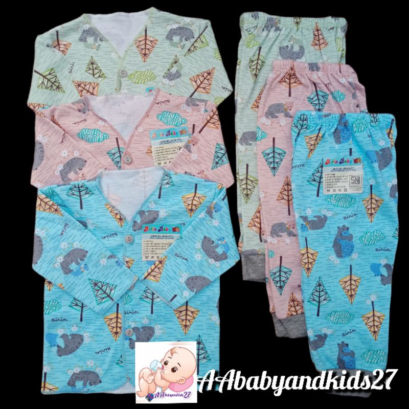 DAPAT 3 STEL!!!AIRIN Setelan Baju Bayi Lengan Panjang Motif Warna dan Motif Putih Usia Newborn 0-4Bulan SNI HIGHT QUALITY