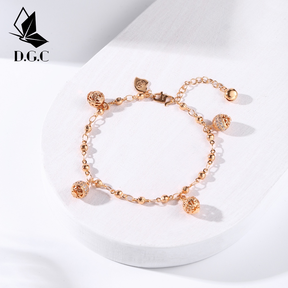 ♥️✅COD✨Gelang Titanium Berongga-ukiran Bola Keroncong Lapis Emas Fashion Aksesoris Gelang Wanita D200