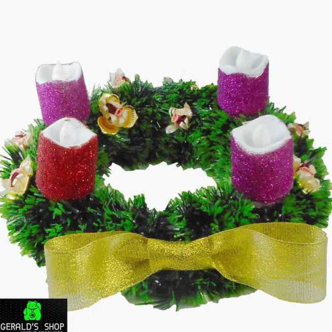 Jual Siap Dikirim Karangan Bunga Hiasan Natal Gold Advent Wreath