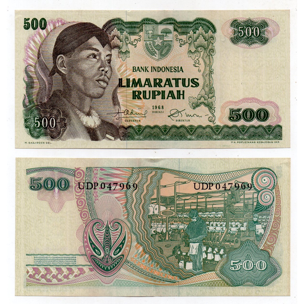 BL4086 Per 1 Lembar Uang Kuno 500 Rupiah Tahun 1968 Lipat Tengah Kertas Keras Asli Ready