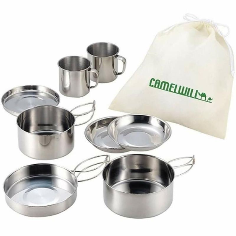 Cooking set merk Camelwil Nesting free gelas - alat masak portabel panci satu set stainless camping outdoor