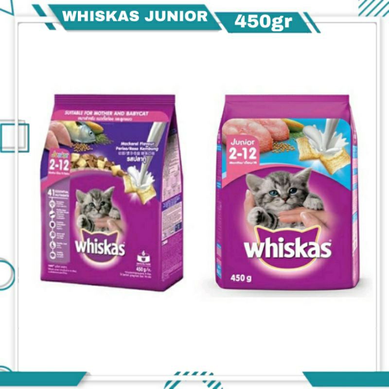 

whiskas junior ocean fish&mackarel 450gr fresh pack makanan kucing
